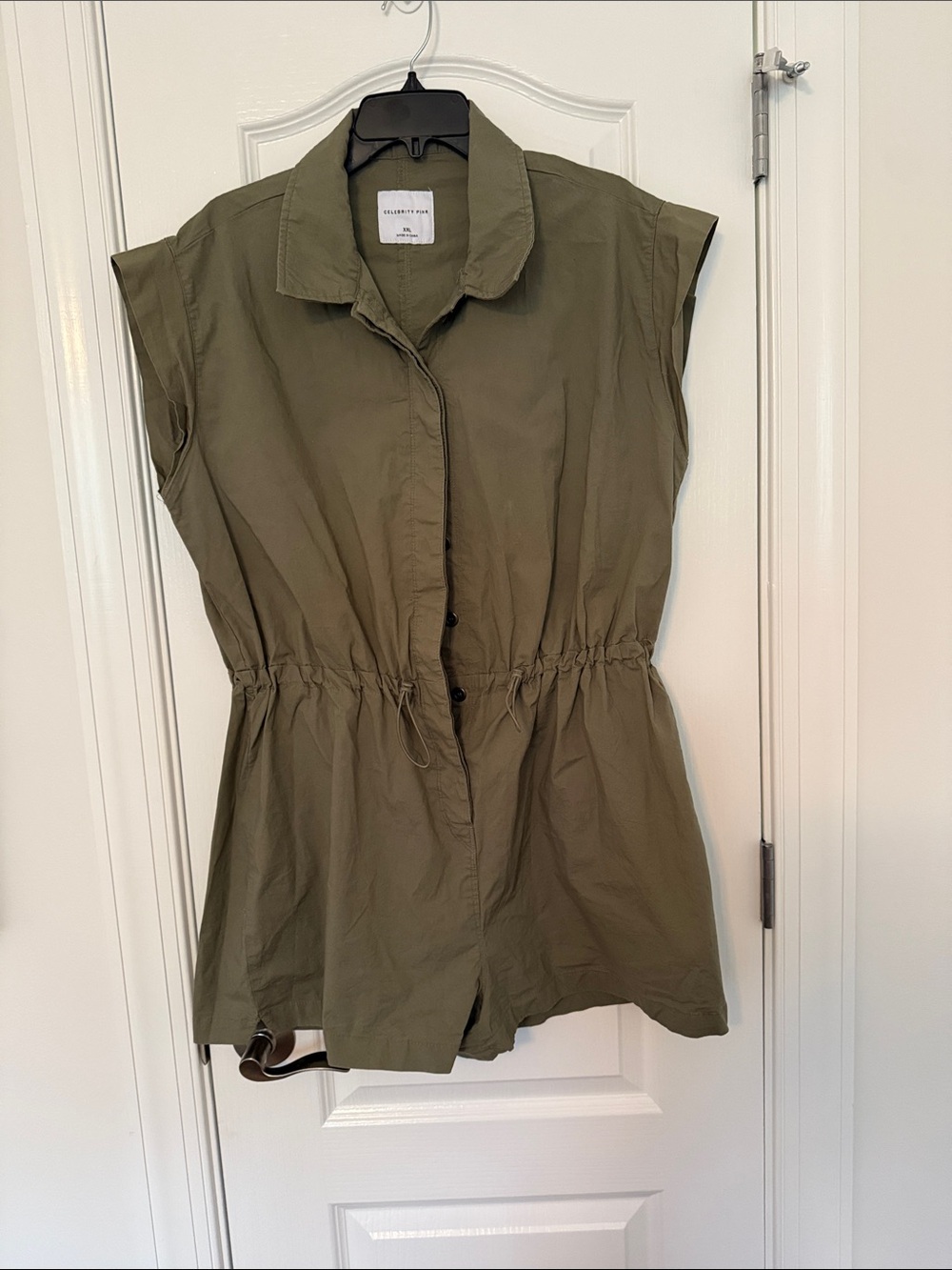 Cap SleeveOlive Drawstring Romper